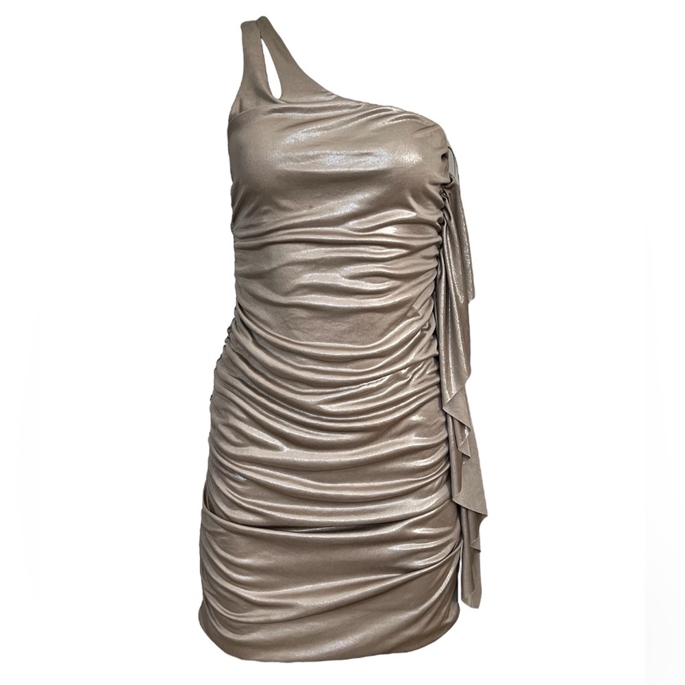 GUESS Los Angeles silver metallic one shoulder mini dress sz M